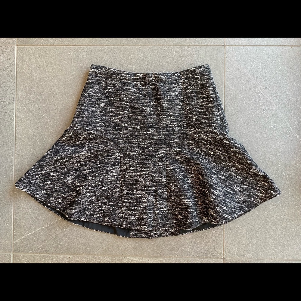 J Crew Fitted Flair Black/White Tweed Skirt, size 0